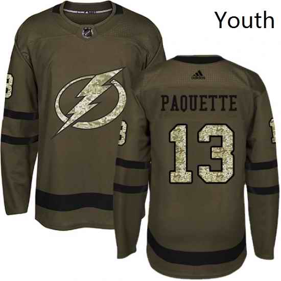 Youth Adidas Tampa Bay Lightning 13 Cedric Paquette Authentic Green Salute to Service NHL Jersey